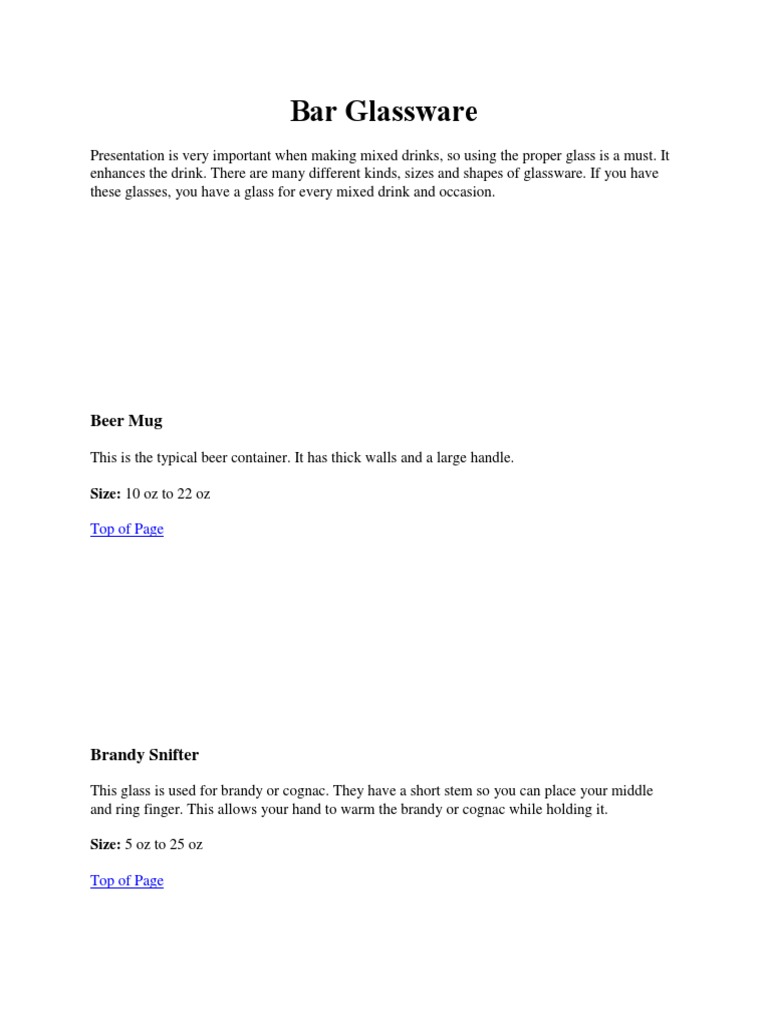 A Comprehensive Guide to Bar Glassware Proper Glass Selection for Mixed Drinks, Beer, Wine and