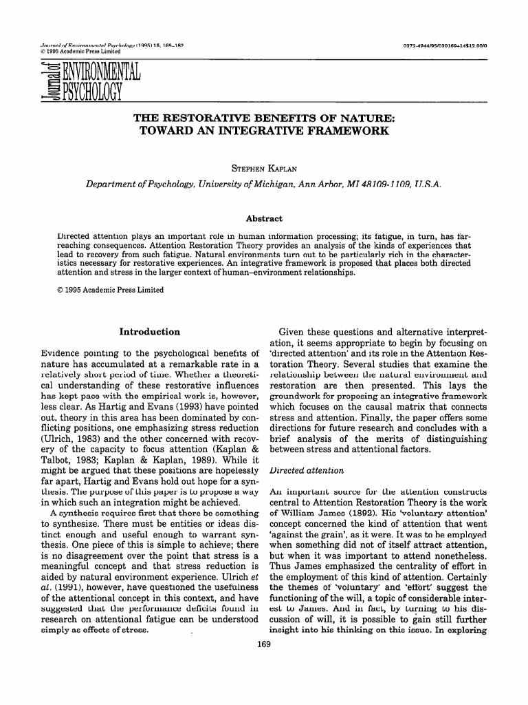 Journal of environmental psychology kaplan attention social