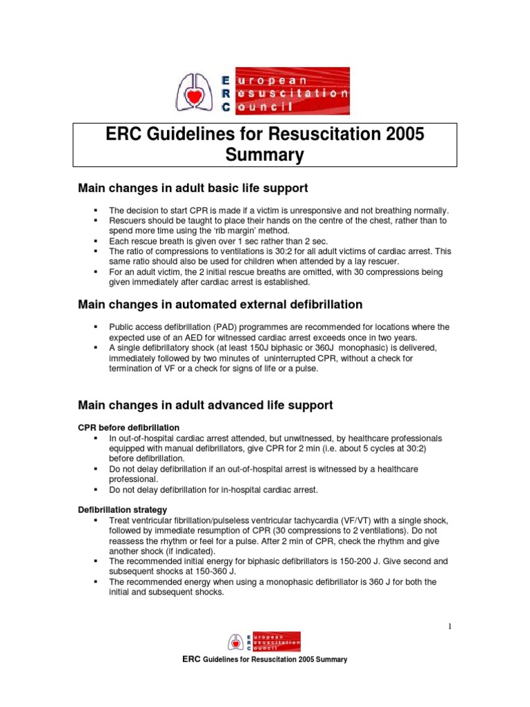 ERC Guidelines For Resuscitation 2005 Main Changes in Adult Basic Life