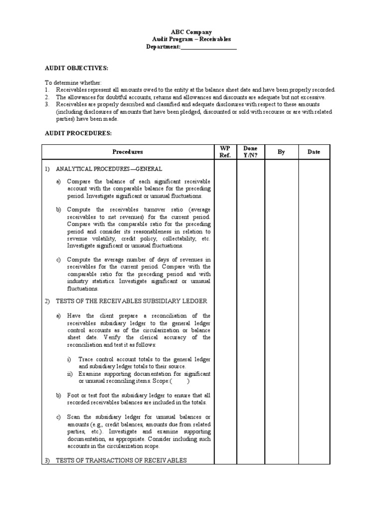Audit Program AR  PDF  Interest  Audit