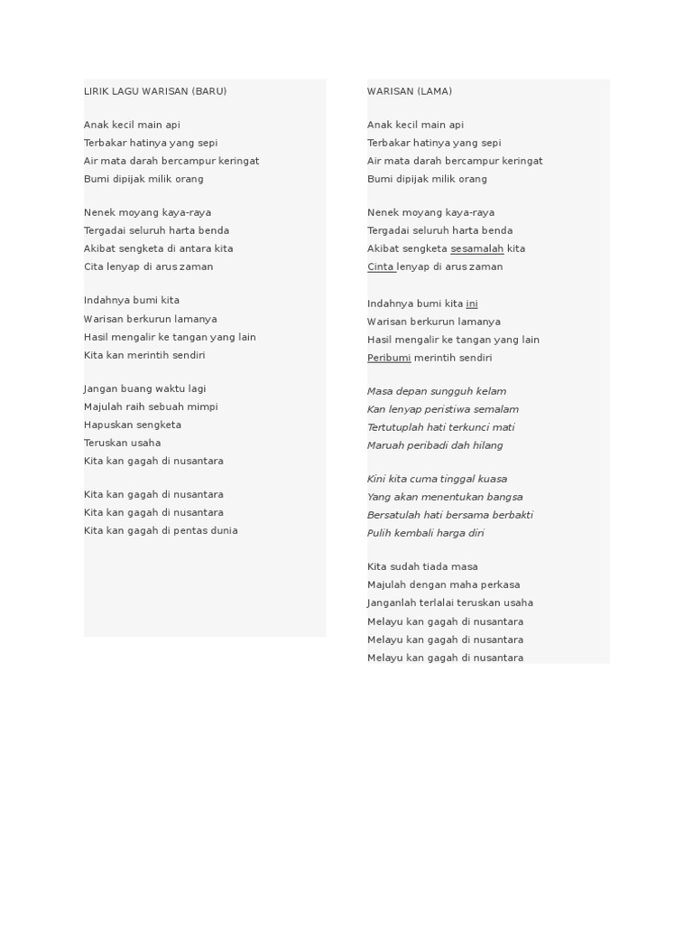 Lirik Lagu Warisan