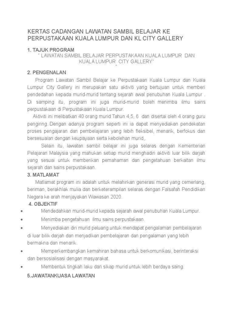 Kertas Cadangan Lawatan Sambil Belajar Ke Perpustakaan Kuala 