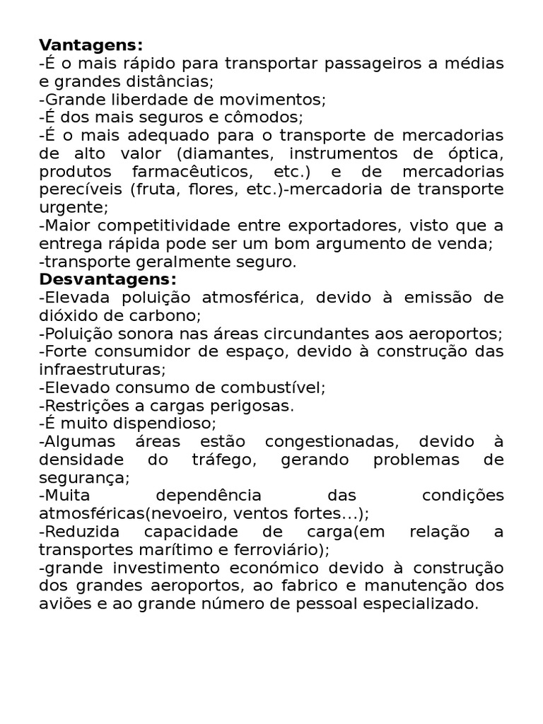 Vantagens e Desvantagens do Transporte Aéreo | PDF