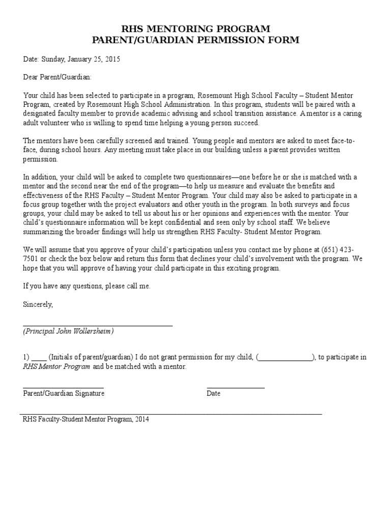 RHS Mentorship Program Consent Form | PDF