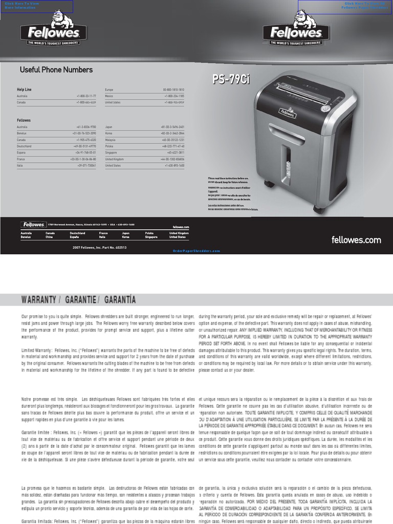 Fellowes Intellishred PS79Ci Paper Shredder 3227901 Paper
