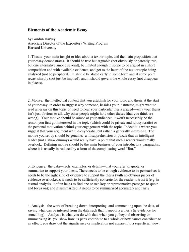Gordon harvey academic essay