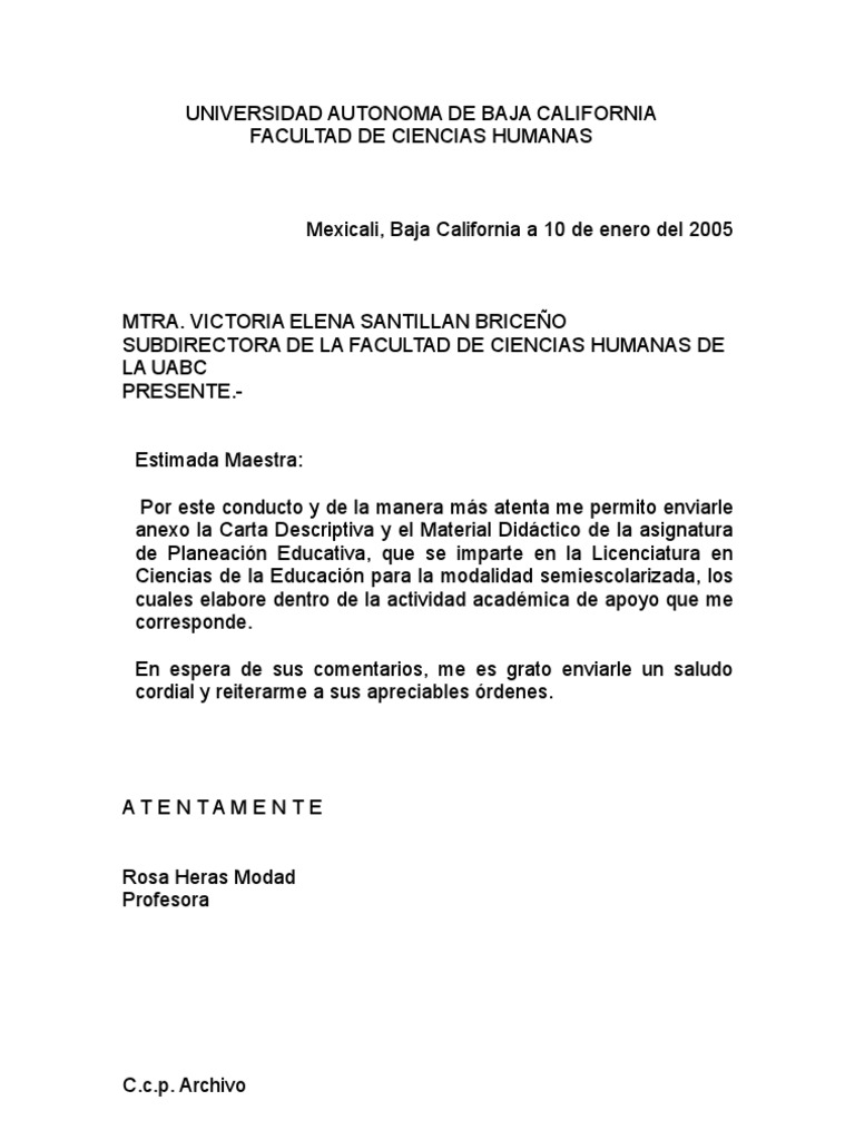 oficio de entrega de material