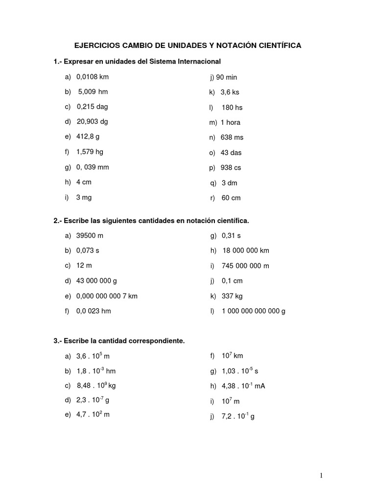 Cambio De Unidades Y Notacion Cientifica