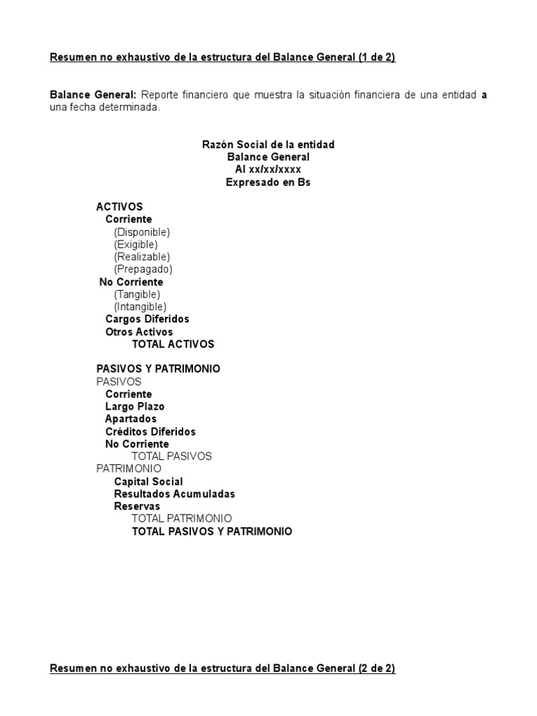 Estructura Del Balance General | PDF | Hoja de balance | Bienes (Ley)