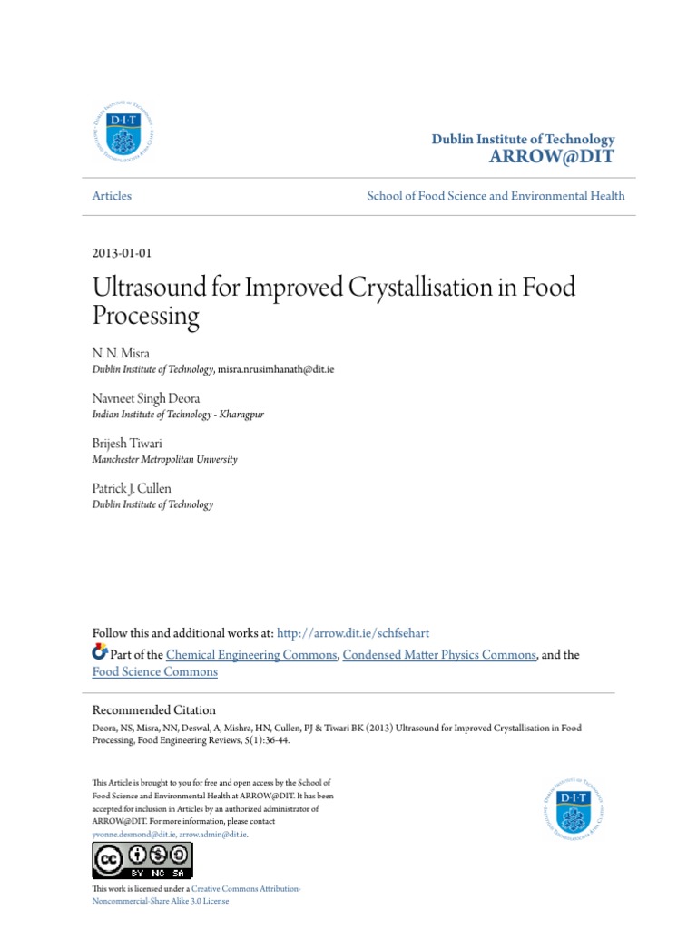 Ultrasound For Improved Crystallisation in Food Processing PDF