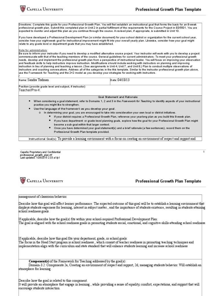 Professional Growth Plan PDF Goal Classroom