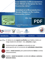 Influencia de La Salinidad en La Bioacumulación y Toxicidad de Metales Pesados en Pez Lubina "Dicentrarchus Labrax"