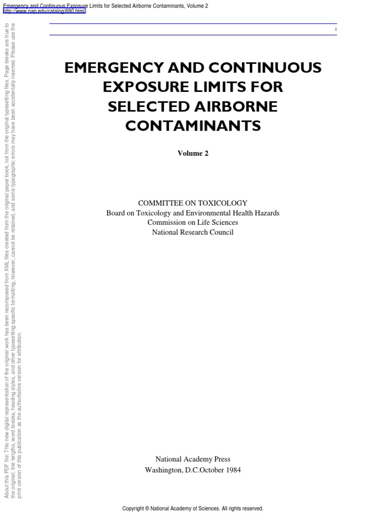 Exposure Limits For Selected Airborne Contaminants Volume 2 Pdf