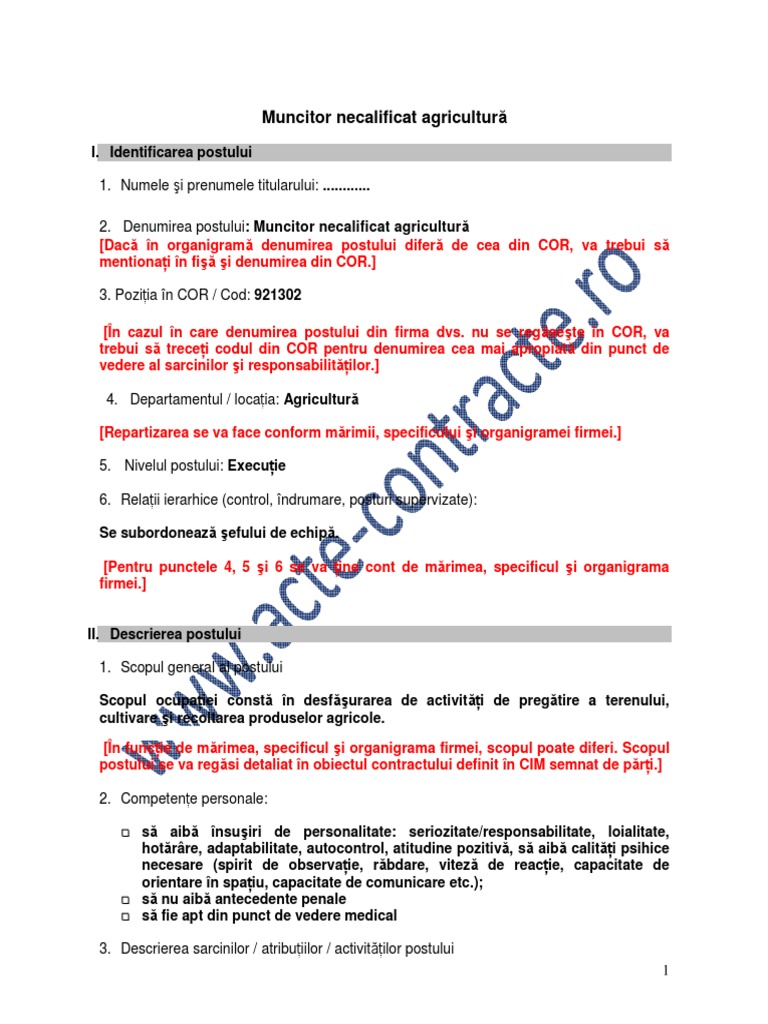 fisa postului muncitor necalificat