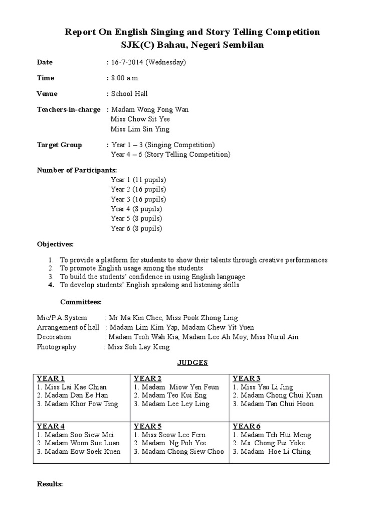Report On English Singing and Story Telling Competition | PDF ...
