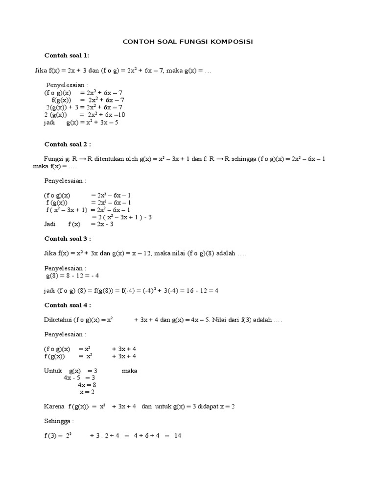 Contoh Soal Fungsi Komposisi