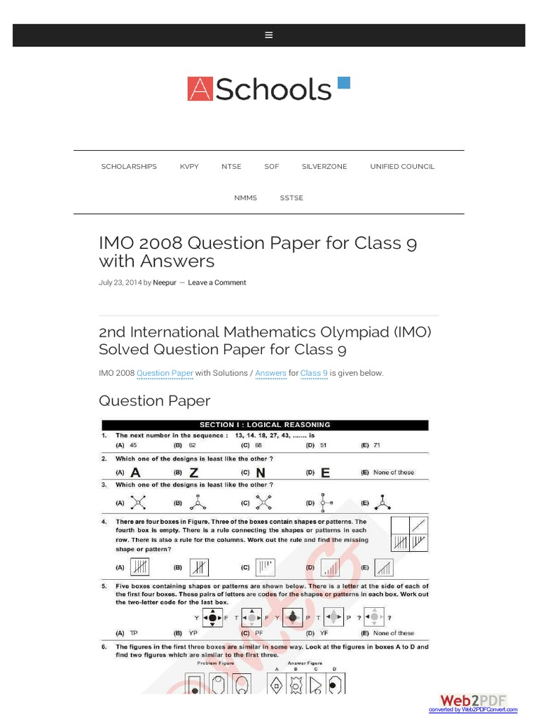 IMO 2008 Question Paper For Class 9 With Answers | PDF | Technology ...