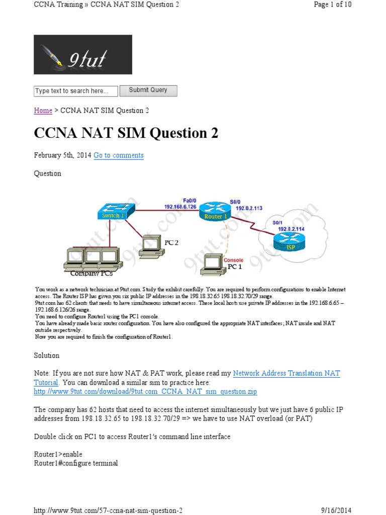 57 Ccna Nat Sim Question 2 | Network Protocols | Internet Architecture
