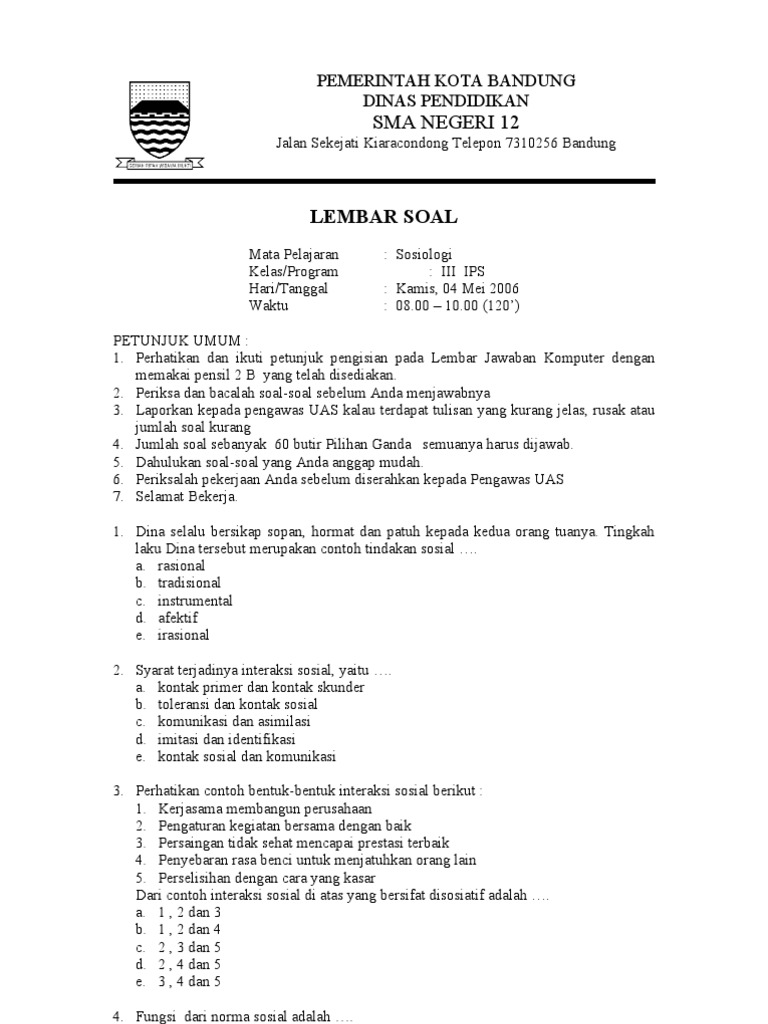 Soal Sosiologi