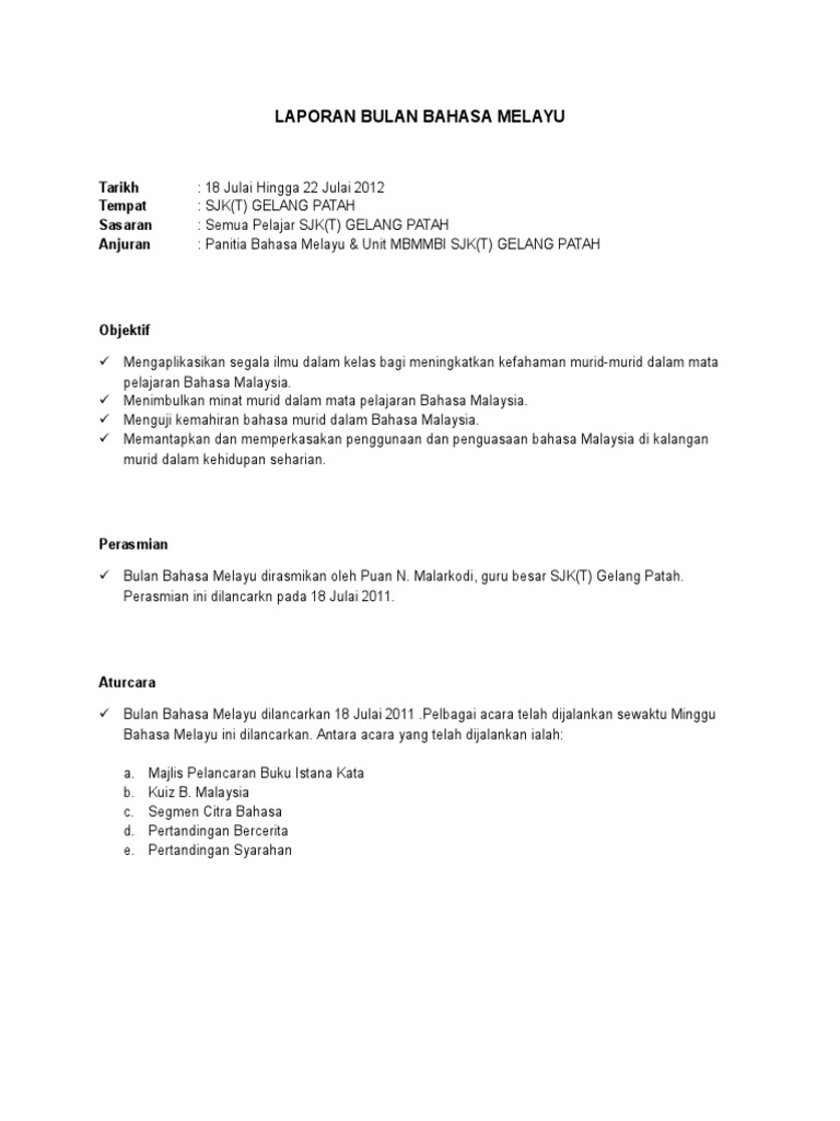 Laporan Minggu Bahasa Melayu Pdf
