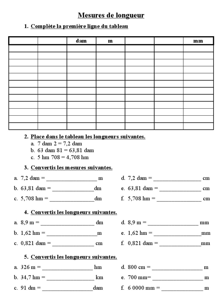 Mesures De Longueurs Cm1 Exercices Mesures de Longueur | PDF