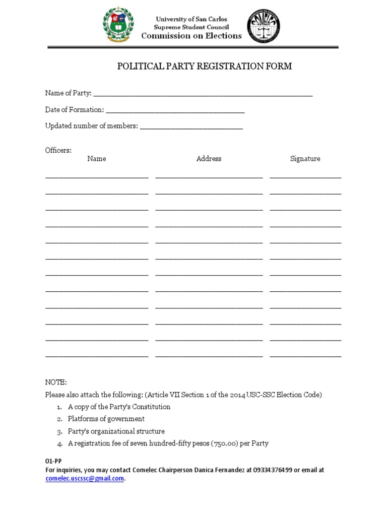 Political Party Registration Form