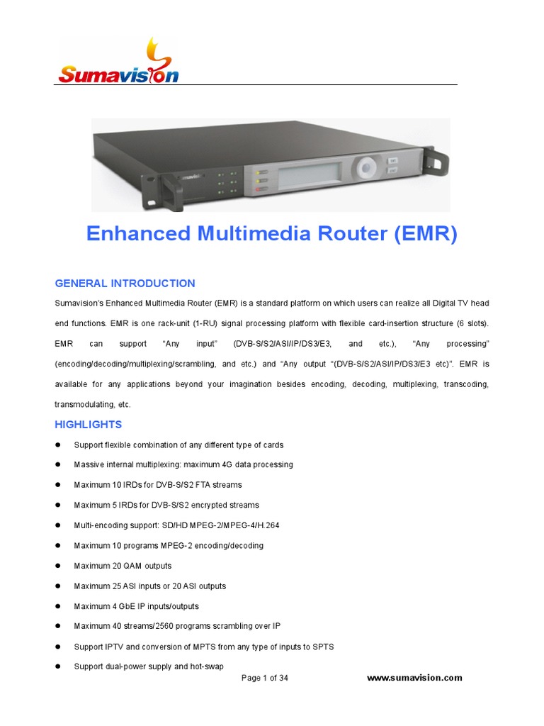 Suma Vision Enhanced Multimedia Router | PDF | Video | H.264/Mpeg 4 Avc