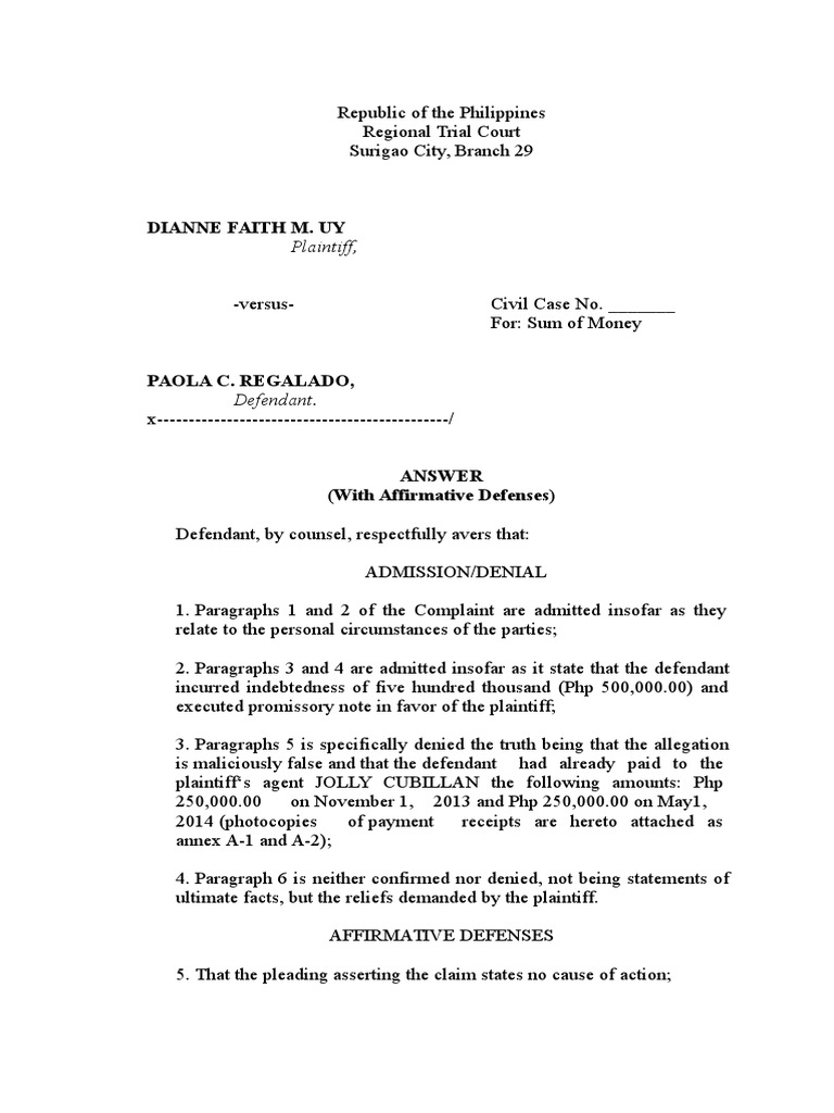 Answer With Affirmative Defenses Cause Of Action Lawsuit Free 30