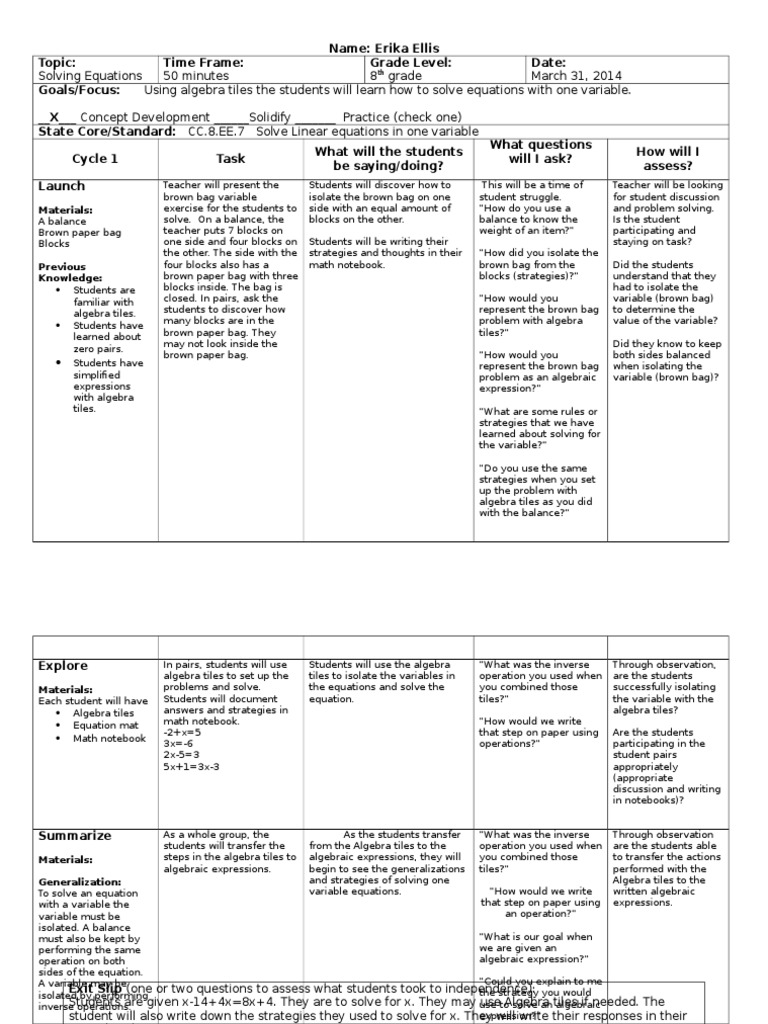 8th grade - solving equations | Algebra | Equations
