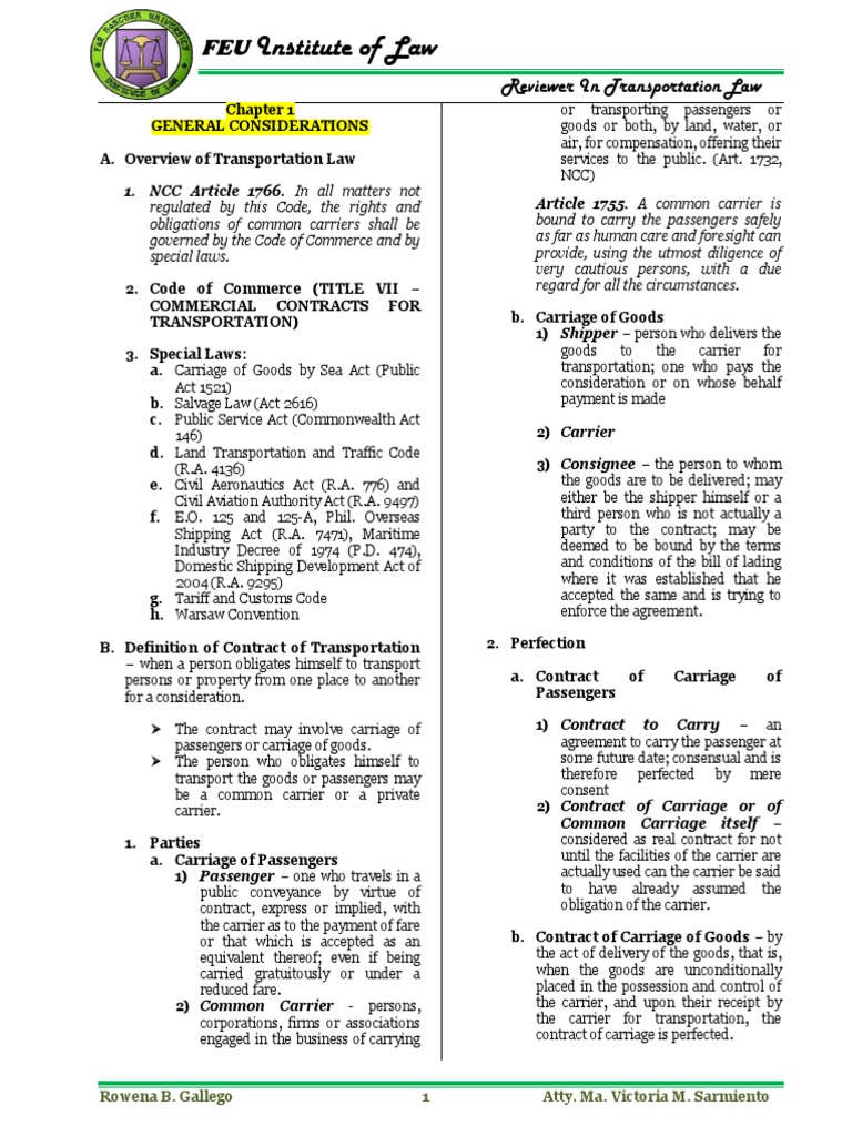 Overview of Transportation Law Principles | PDF | Common Carrier ...