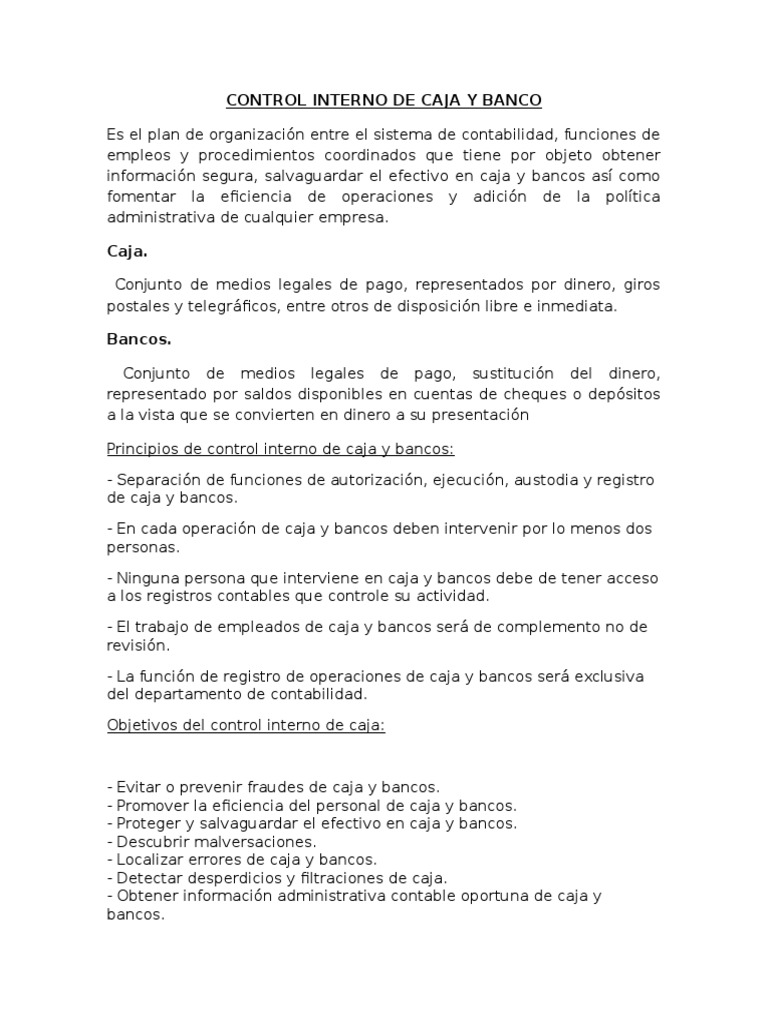 Control Interno de Caja | PDF | Bancos | Cheque