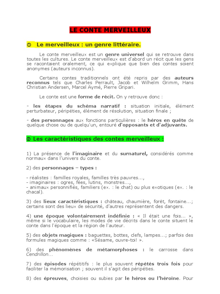 Le Conte Merveilleux Contes De Fees