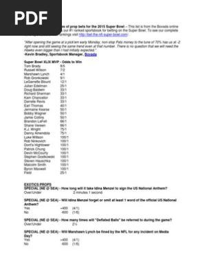 List of 2015 Super Bowl Prop Bets