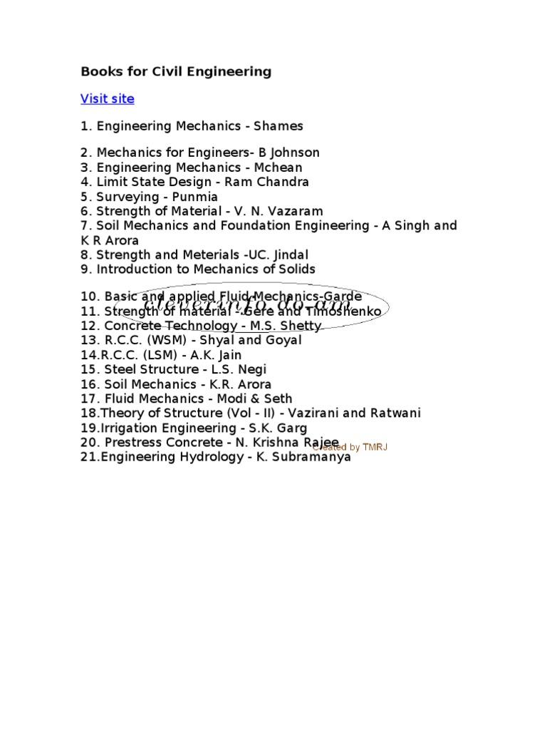 Essential Books for Civil Engineering | PDF | Technology & Engineering