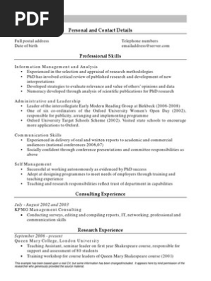 Skills Based CV format