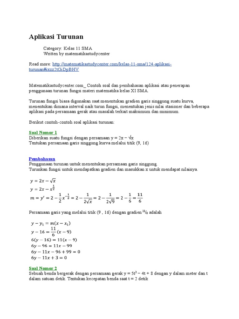 Contoh Soal Turunan Kelas Xi Sma Ruang Soal