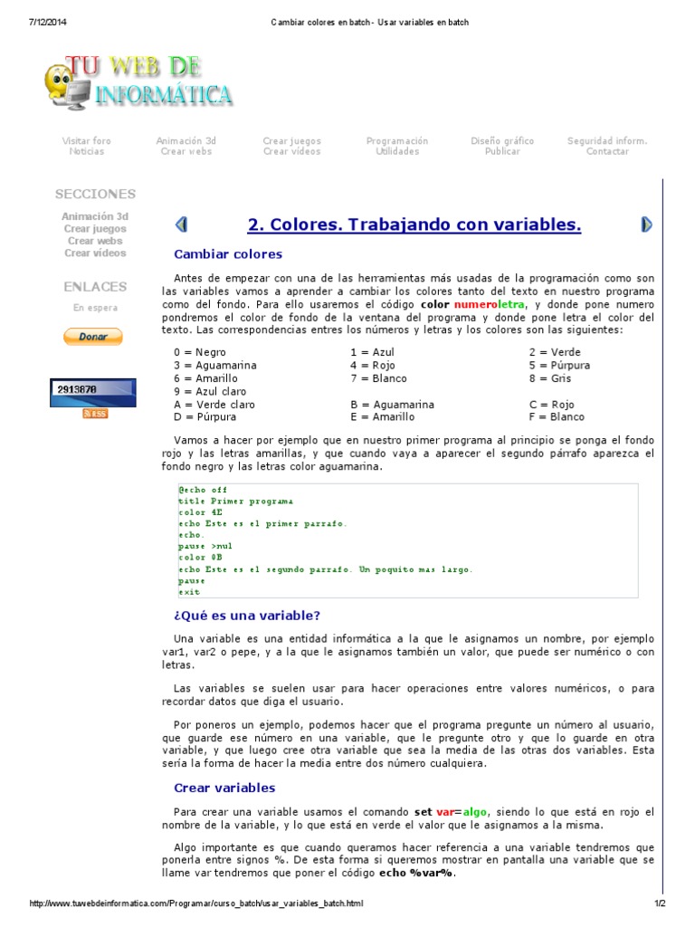 Cambiar Colores en Batch - Usar Variables en Batch | PDF | Variable ...