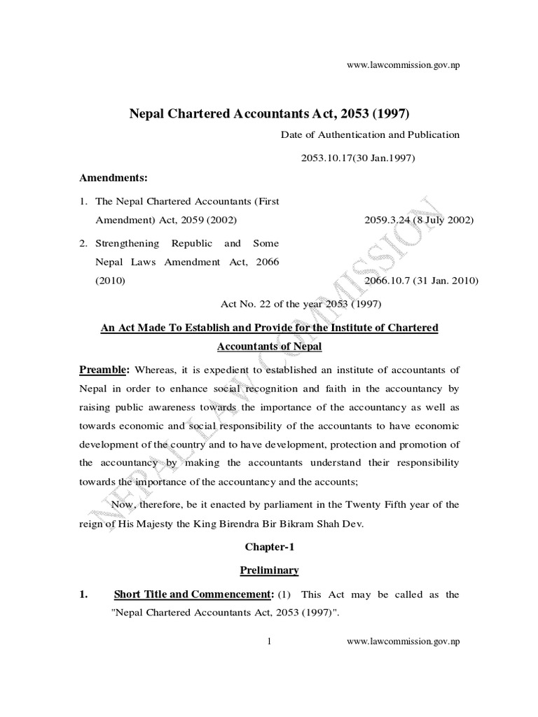 Nepal Chartered Accountants Act, 2053 (1997) Accountant Chairman