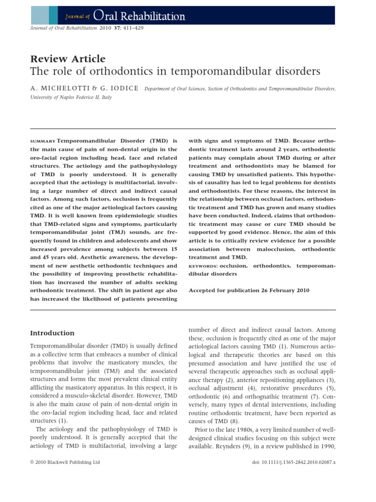 Orthodontics and Costen Syndrome Link | PDF | Orthodontics | Medical ...