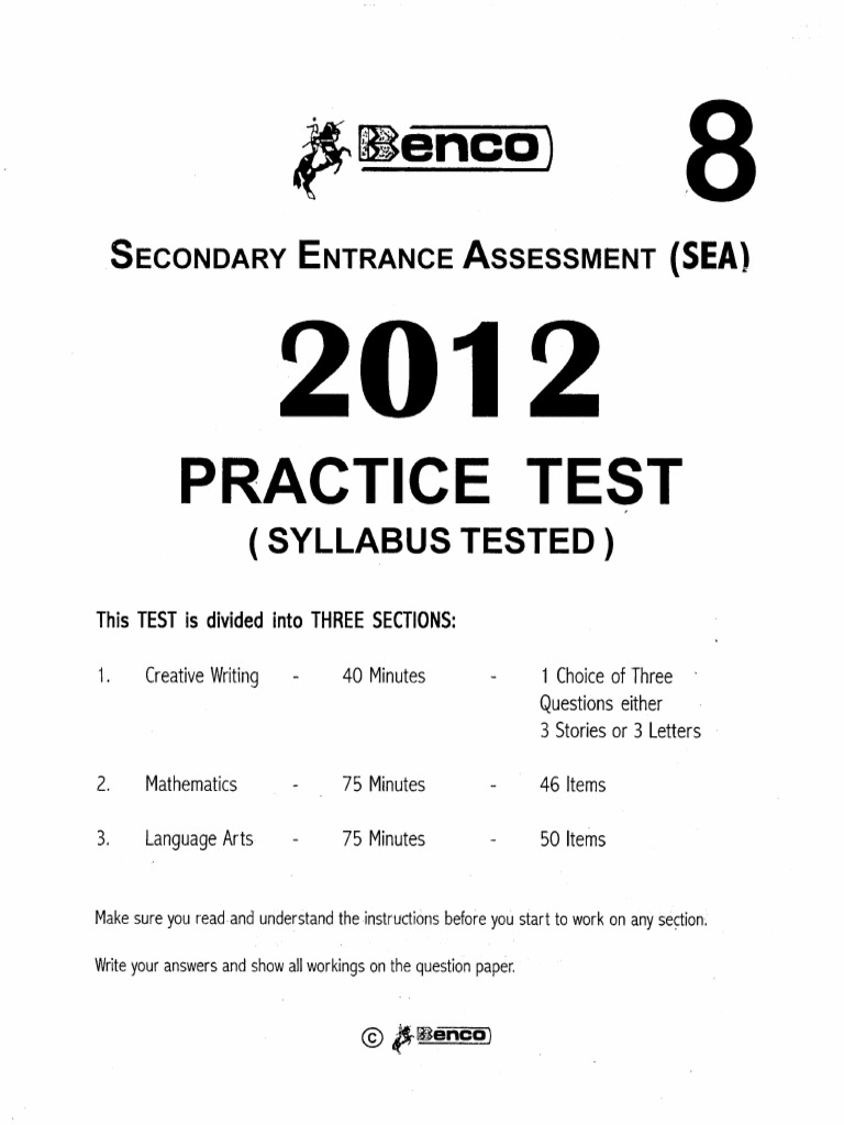SEA Practice Test BENCO 2012 8 Blank (00381901) PDF