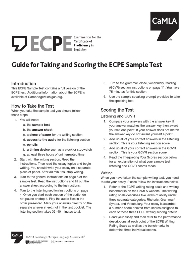 Sample Test Guide Michigan Proficiency | PDF