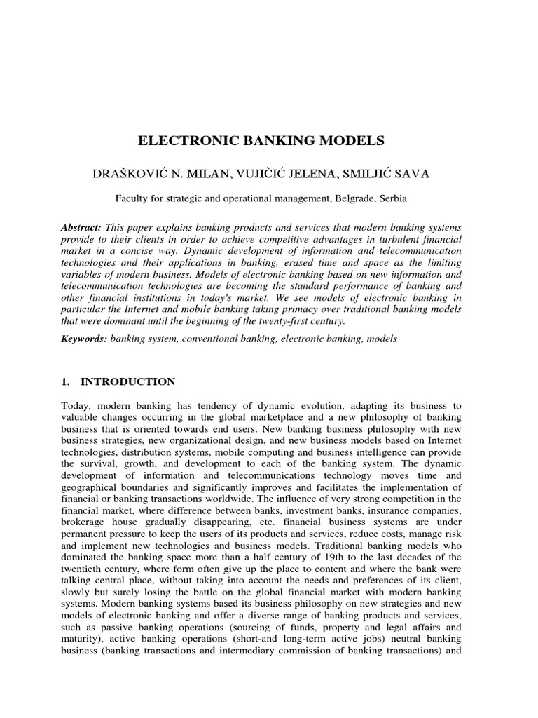 Electronic Banking Models PDF Online Banking Banks & Banking