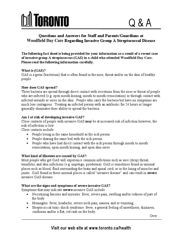 Invasive Group A Strep Guidance for Parents | PDF | Streptococcus ...