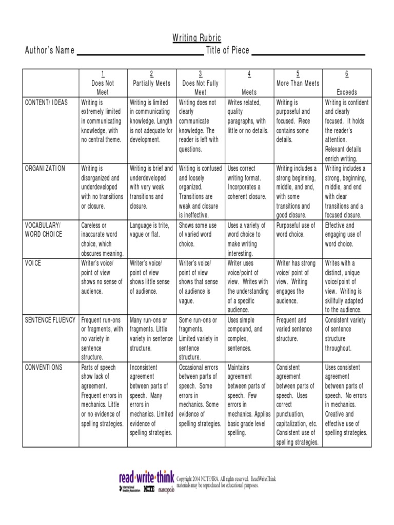 Writing Rubric | PDF | Sentence (Linguistics) | Human Communication