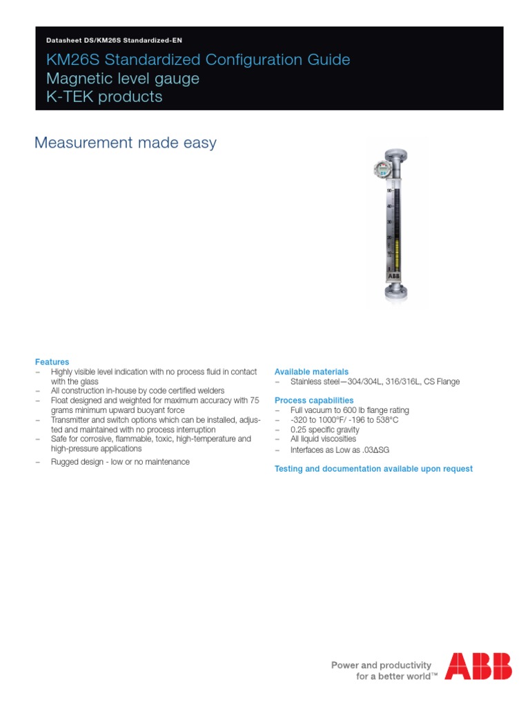 Level Gauge KTEK Products KM26S Standardized Configuration Guide PDF Pipe (Fluid