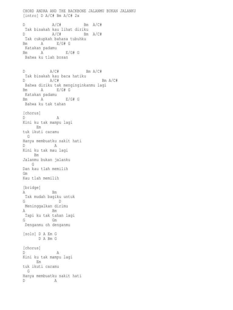 Chord Lirik Lagu Andra And The Backbone Jalanmu Bukan Jalanku