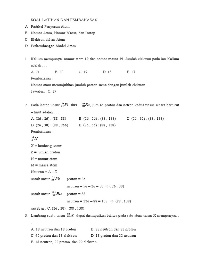 Soal Latihan Dan Pembahasan Struktur Atom