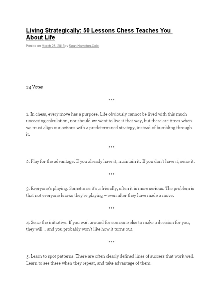 Chess Lessons for Strategic Living | PDF | Board Games | Chess