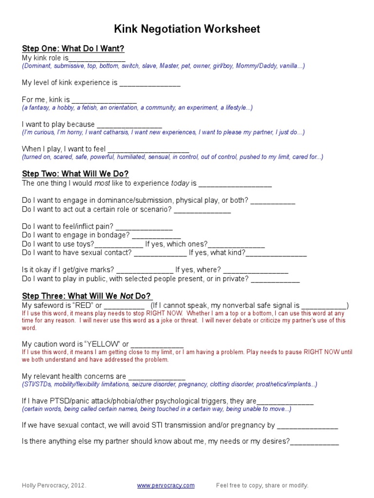 Kink Negotiation Worksheet: Step One: What Do I Want? | PDF | Dominance ...