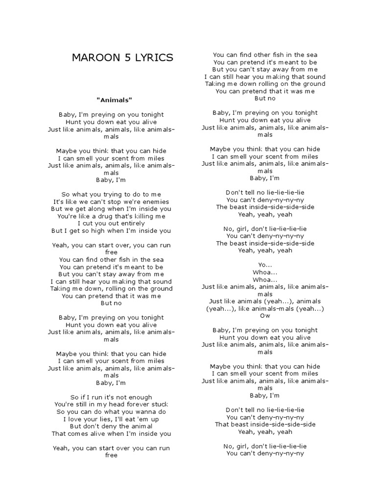 Animals Maroon 5 Guitar Chords